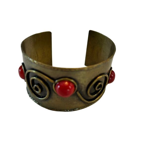 Vintage Red Brown/Gold Cuff Bracelet Costume Jewelry - Picture 1 of 5